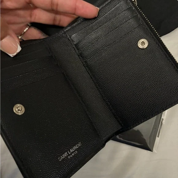 Yves Saint Laurent Black Wallet with Silver Logo - Picture 2 of 5